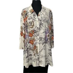 Citron  Button Light Weight Silk Print Jacket or Blouse Top